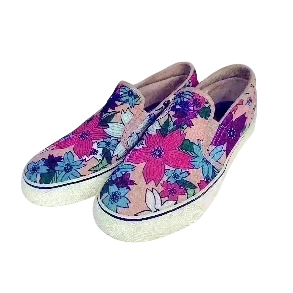 Nike Womens 7 Toki Aloha Slip On Sneakers Pink Blue Kawaii Floral Coastal Sporty